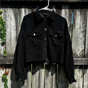 Shein Black Corduroy Cropped Jacket with Pockets - Size M